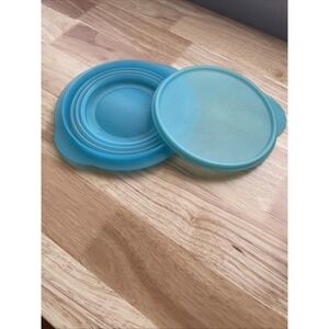 Tupperware blue Flat Out Expandable 4 Cup Bowl 5453A-5 w/ lid 5455A-3 or 5 EUC
